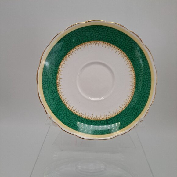 Grosvenor Allandale Bone China Teacup & Saucer Set Green Gold Trim England - Picture 5 of 12